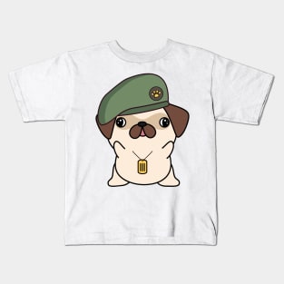 Green Beret Pug Kids T-Shirt